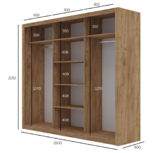 Ντουλάπα Grandio Χρυσό Δρυς με καθρέφτη 250x60x215cm