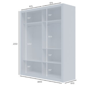 Ντουλάπα Reflex Λευκή με καθρέφτη 180x60x215cm
