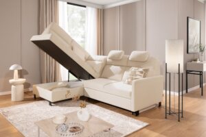 Καναπές/Κρεβάτι Lari με αποθηκευτικό χώρο/ Κρεμ/ Αριστερή γωνία/ 241x100x180 BOG3423