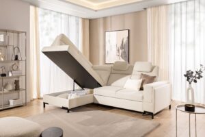 Καναπές/Κρεβάτι Lari με αποθηκευτικό χώρο/ Κρεμ/ Αριστερή γωνία/ 257x100x180 BOG3422