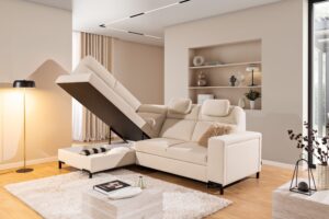 Καναπές/Κρεβάτι Lari με αποθηκευτικό χώρο/ Κρεμ/ Αριστερή γωνία/ 257x100x180 BOG3421