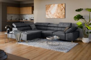 Γωνιακός Καναπές/Κρεβάτι Taler/ Γραφίτης/ Χρυσά πόδια/ Αριστερή γωνία/ 312x96x214 BOG5988