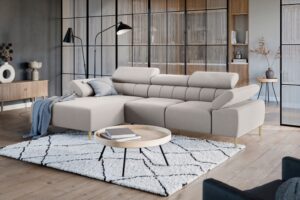 Γωνιακός Καναπές/Κρεβάτι Taler Mini/ Μπεζ/Χρυσά πόδια/ Αριστερή γωνία/ 293x96x176 BOG1999