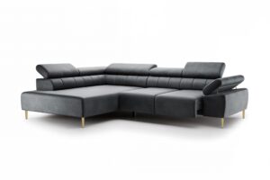 Γωνιακός Καναπές/Κρεβάτι Taler/ Γραφίτης/ Χρυσά πόδια/ Αριστερή γωνία/ 312x96x214 BOG5988