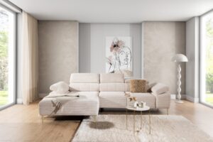 Γωνιακός Καναπές/Κρεβάτι Taler Mini/ Κρεμ/Χρυσά πόδια/ Αριστερή γωνία/ 293x96x176 BOG0569