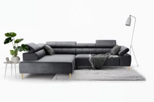 Γωνιακός Καναπές/Κρεβάτι Taler/ Γραφίτης/ Χρυσά πόδια/ Αριστερή γωνία/ 312x96x214 BOG5988