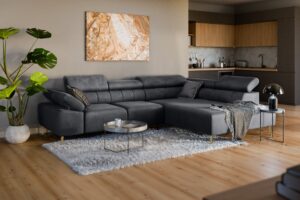 Γωνιακός Καναπές/Κρεβάτι Taler/ Γραφίτης/Χρυσά πόδια/ Δεξιά γωνία/ 312x96x214 BOG5988