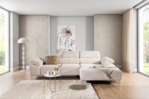 Γωνιακός Καναπές/Κρεβάτι Taler Mini/ Κρεμ/Χρυσά πόδια/ Δεξιά γωνία/ 293x96x176 BOG0569