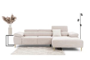 Γωνιακός Καναπές/Κρεβάτι Taler Mini/ Κρεμ/Χρυσά πόδια/ Δεξιά γωνία/ 293x96x176 BOG0569