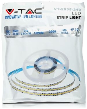 LED Ταινία V-TAC 18W 240 led smd 2835/m High Lumen Θερμό Λευκό 3000Κ 5Μ 2164