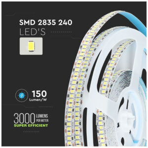 LED Ταινία V-TAC 18W 240 led smd 2835/m High Lumen Θερμό Λευκό 3000Κ 5Μ 2164