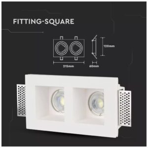 V-TAC Βάση Χωνευτή Γύψινη Διπλή με 2 υποδοχές τετράγωνες για Σποτ GU10 Λευκή 3648