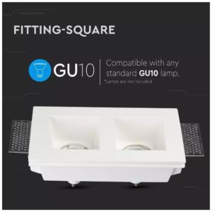 V-TAC Βάση Χωνευτή Γύψινη Διπλή με 2 υποδοχές τετράγωνες για Σποτ GU10 Λευκή 3648