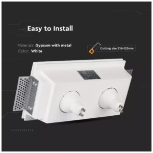 V-TAC Βάση Χωνευτή Γύψινη Διπλή με 2 υποδοχές τετράγωνες για Σποτ GU10 Λευκή 3648