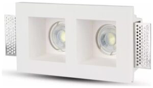 V-TAC Βάση Χωνευτή Γύψινη Διπλή με 2 υποδοχές τετράγωνες για Σποτ GU10 Λευκή 3648