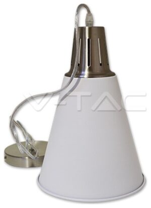 Κρεμαστό Φωτιστικό V-TAC Μεταλλικό Χρώμιο-Λευκό με Φινίρισμα Αμμου και ντουί Ε27 Φ220mm 3702