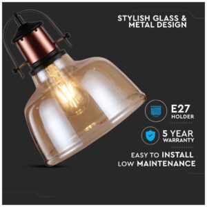 Κρεμαστό Φωτιστικό Vintage V-TAC Amber Γυαλί και ντουί Ε27 3726