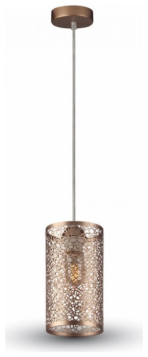 Κρεμαστό Φωτιστικό V-TAC Κύλινδρος Μεταλλικό Πλέγμα Σαμπανιζέ Χρυσό με ντουί Ε27 3824