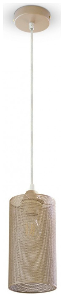 Κρεμαστό Φωτιστικό V-TAC Κύλινδρος Μεταλλικό Ψιλό Πλέγμα Σαμπανιζέ Χρυσό με ντουί Ε27 3827