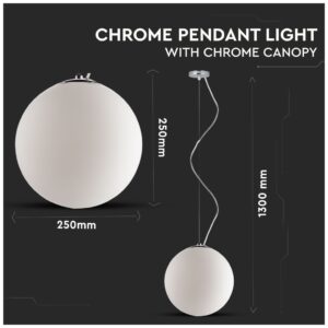 Κρεμαστό Φωτιστικό V-TAC Γυαλί Σφαίρα με Χρώμιο και ντουί Ε27 3839