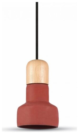 Κρεμαστό Φωτιστικό V-TAC Τσιμέντο Κόκκινο και Ξύλο με ντουί Ε27 3857