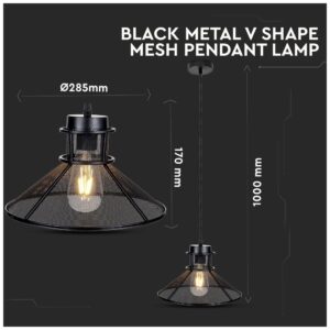 Κρεμαστό Φωτιστικό V-TAC Μεταλλικό Πλέγμα Καπέλο Μαύρο Μάτ με ντουί Ε27