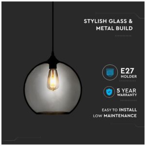 Κρεμαστό Φωτιστικό V-TAC Σφαιρικό Γυαλί Διάφανο ?300mm με ντουί Ε27