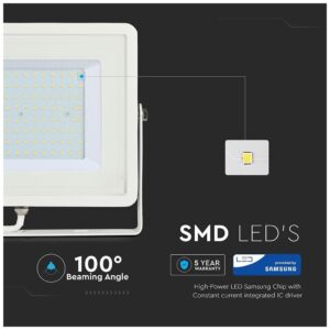 LED Προβολέας V-TAC 100W Λευκός SLIM SMD SAMSUNG CHIP Θερμό Λευκό 5 Χρόνια Εγγύηση 415
