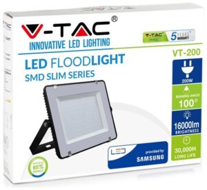 V-TAC LED Προβολέας 200W SAMSUNG CHIP SMD Μαύρος Φως Ημέρας 5 χρόνια εγγύηση 418