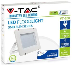 V-TAC LED Προβολέας 200W SAMSUNG CHIP SMD Σώμα Λευκό, Φως Ημέρας 5 χρόνια εγγύηση 420