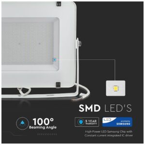 V-TAC LED Προβολέας 200W SAMSUNG CHIP SMD Σώμα Λευκό, Φως Ημέρας 5 χρόνια εγγύηση 420