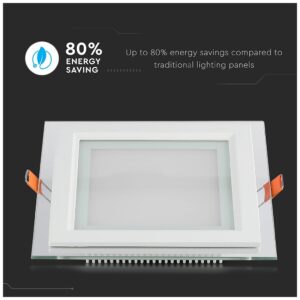 V-TAC LED panel χωνευτό 12W 3000K Θερμό λευκό Τετράγωνο γυάλινο