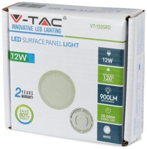 V-TAC LED panel επιφανειακό 12W 4000K Φυσικό λευκό Στρογγυλό