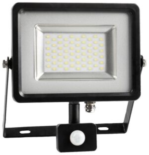 LED V-TAC Προβολέας 50W slim SMD με Ανιχνευτή Κίνησης Μαύρος/Γκρι Θερμό Λευκό