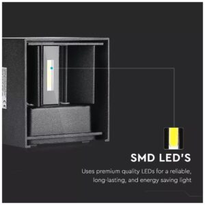 Φωτιστικό Τοίχου Απλίκα V-TAC 6W Αλουμίνιο Μαύρο Τετράγωνο IP65 Θερμό Λευκό 7078