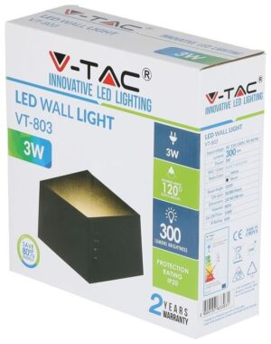 Φωτιστικό Τοίχου Απλίκα V-TAC 3W Μαύρο Τετράγωνο IP20 Bridglux Chip Φως Ημέρας 4000Κ 8347