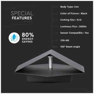 Φωτιστικό Τοίχου Απλίκα V-TAC 3W Μαύρο Τετράγωνο IP20 Bridglux Chip Φως Ημέρας 4000Κ 8347