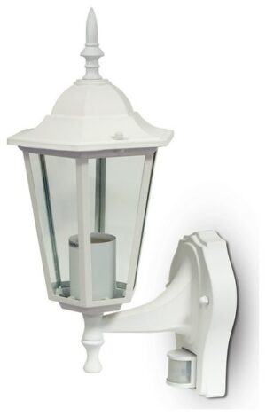 Επιτοίχια Απλίκα Φαναράκι προς τα πάνω Λευκό Αλουμινίου με Ανιχνευτή Κίνησης με ντουί Ε27 IP44 7071