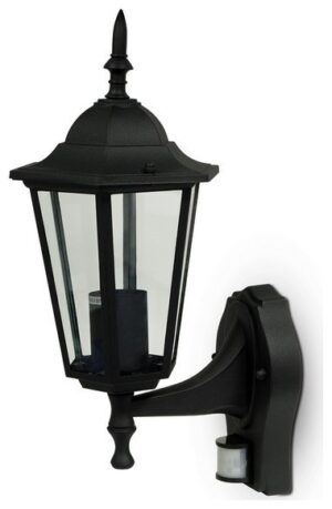 Επιτοίχια Απλίκα Φαναράκι προς τα πάνω Μαύρο Ματ Αλουμινίου με Ανιχνευτή Κίνησης με ντουί Ε27 IP44 7070