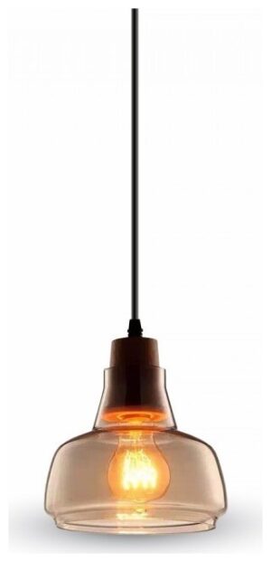 Κρεμαστό Φωτιστικό V-TAC Γυαλί Amber και Ξύλινη Βάση  με ντουί Ε27 Φ165mm 3819