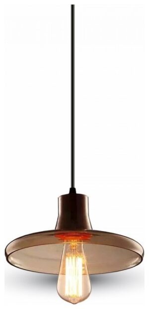 Κρεμαστό Φωτιστικό V-TAC Γυαλί Amber και Ξύλινη Βάση  με ντουί Ε27 Φ235mm 3820