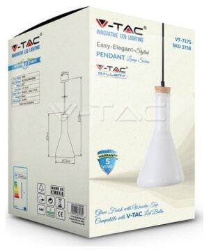 Κρεμαστό Φωτιστικό V-TAC Γυαλί Σχήμα Μπουκάλι Κώνος και Ξύλινη Βάση με ντουί Ε27 3758