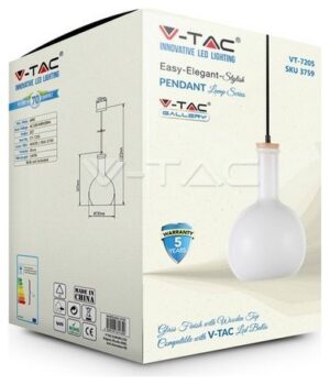 Κρεμαστό Φωτιστικό V-TAC Γυαλί Σχήμα Μπουκάλι Σφαίρα και Ξύλινη Βάση με ντουί Ε27 3759