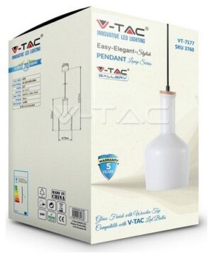 Κρεμαστό Φωτιστικό V-TAC Γυαλί Σχήμα Μπουκάλι Κύλινδρος και Ξύλινη Βάση με ντουί Ε27 3760