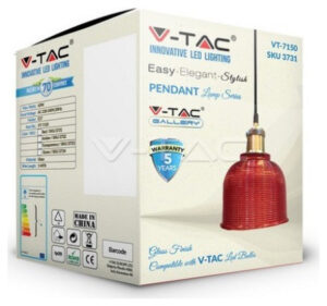Κρεμαστό Φωτιστικό V-TAC Γυαλί Κόκκινο με ντουί Ε27 Φ145mm 3731