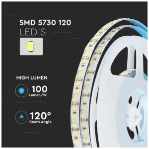 LED Ταινία V-TAC 18W 120 led smd 5730/m High Lumen Θερμό Λευκό 3000Κ 5Μ 2162