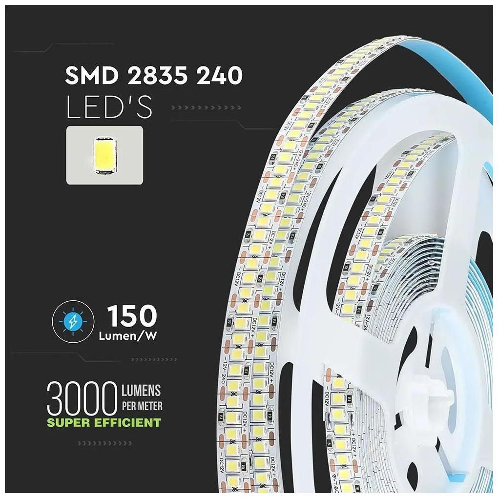 LED Ταινία V-TAC 18W 240 led smd 2835/m High Lumen Ψυχρό Λευκό 6400Κ 5M 2166