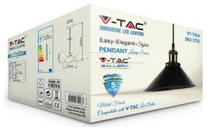 Κρεμαστό Φωτιστικό V-TAC Μεταλλική Κωνική Καμπάνα Μαύρο με ντουί Ε27 3753