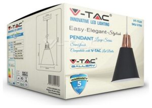 Κρεμαστό Φωτιστικό V-TAC Μεταλλικό Μαύρο με Φινίρισμα Αμμου και ντουί Ε27 Φ220mm 3700