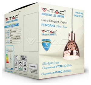 Κρεμαστό Φωτιστικό V-TAC Χαλκός Rose Gold με ντουί Ε27 Φ150 3713